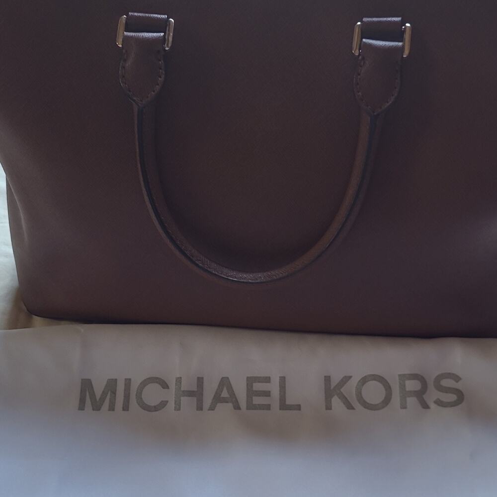 Michael Kors Womens Brown Satchel Top Handle Zip Magnetic Detachable Strap Gold